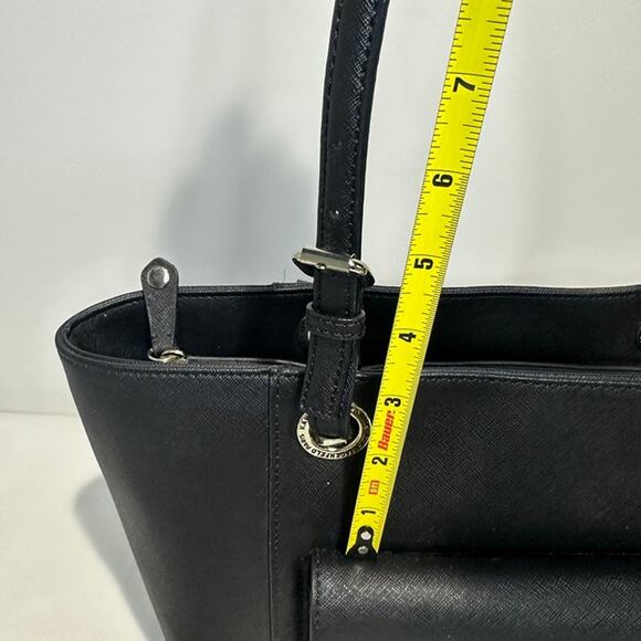 Karl Lagerfeld Black Saffiano Leather Tote Handbag Purse - Adjustable Straps - Picture 10 of 12